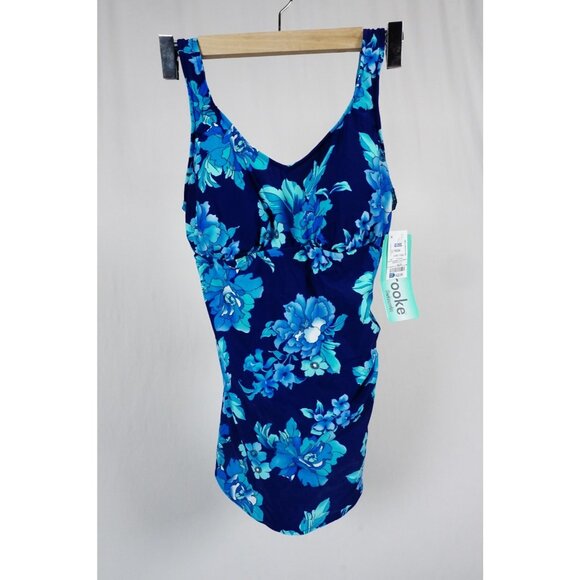 Penbrooke Woman's US 16 Blue Floral One-Piece Swimsuit NEW! - Picture 1 of 10